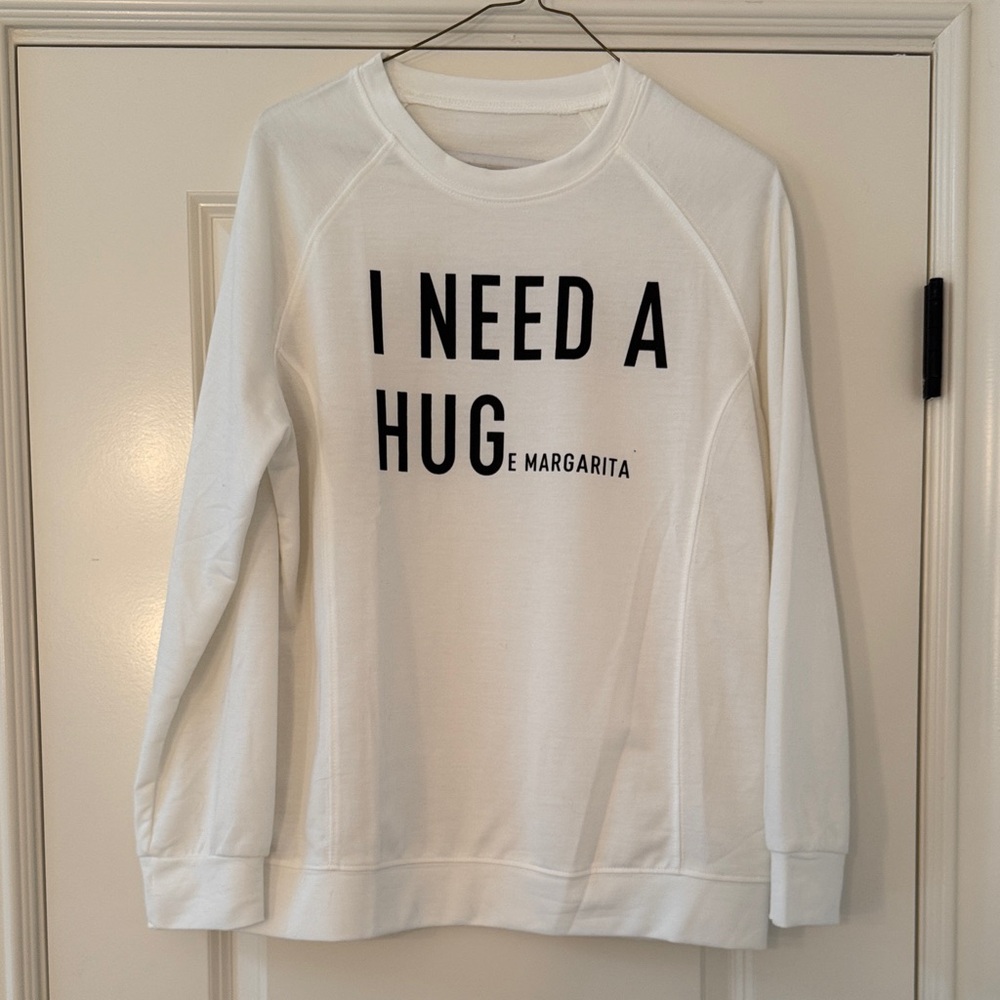 White Sweatshirt with Black Text
